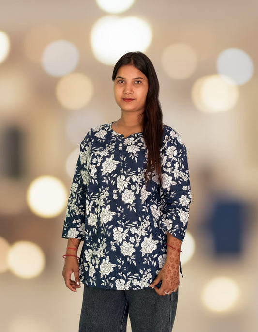 Classic Indigo White Floral Kurti