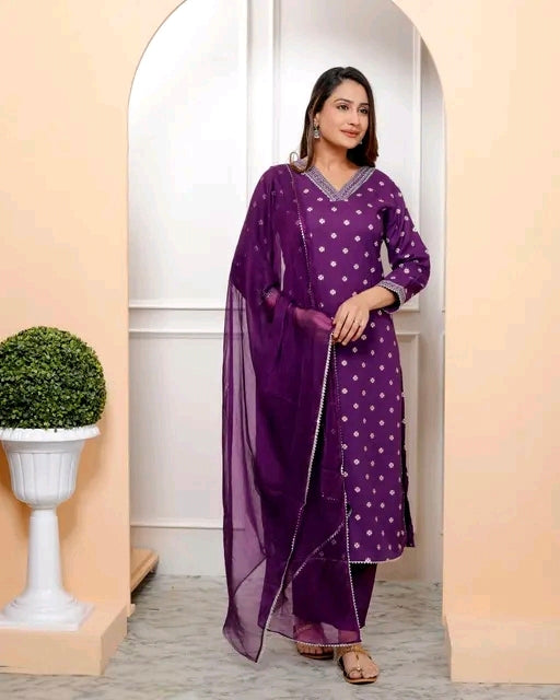 Rayon Bandhani Print
Straight Embroidered Lace Work Women