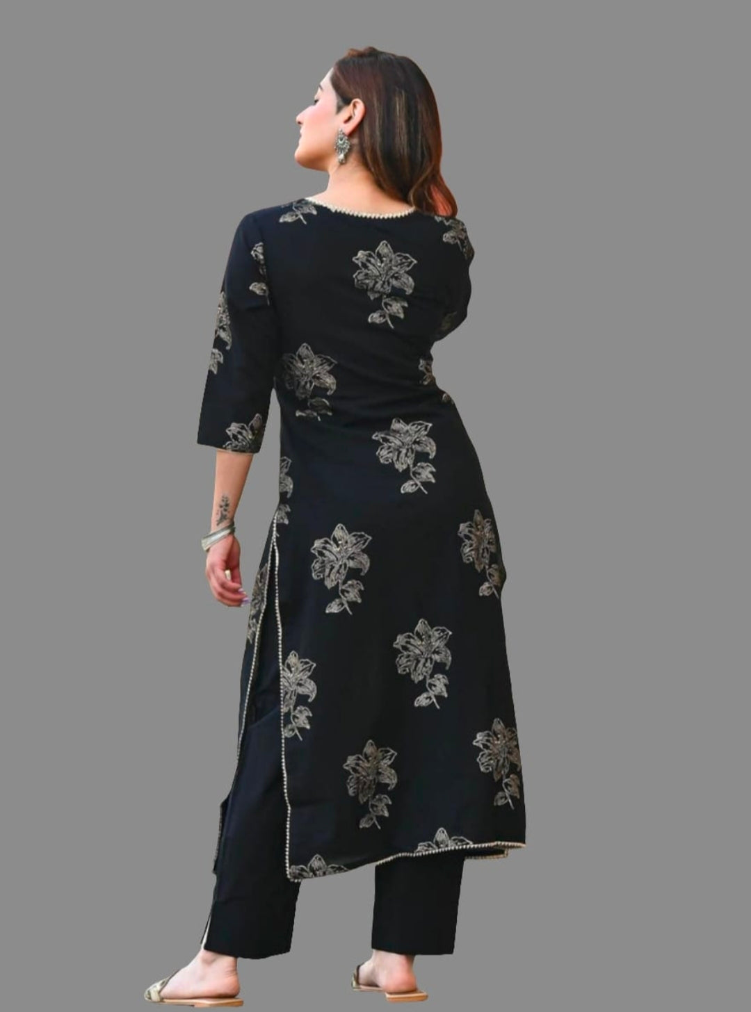 Printed Rayon Black Kurta Set