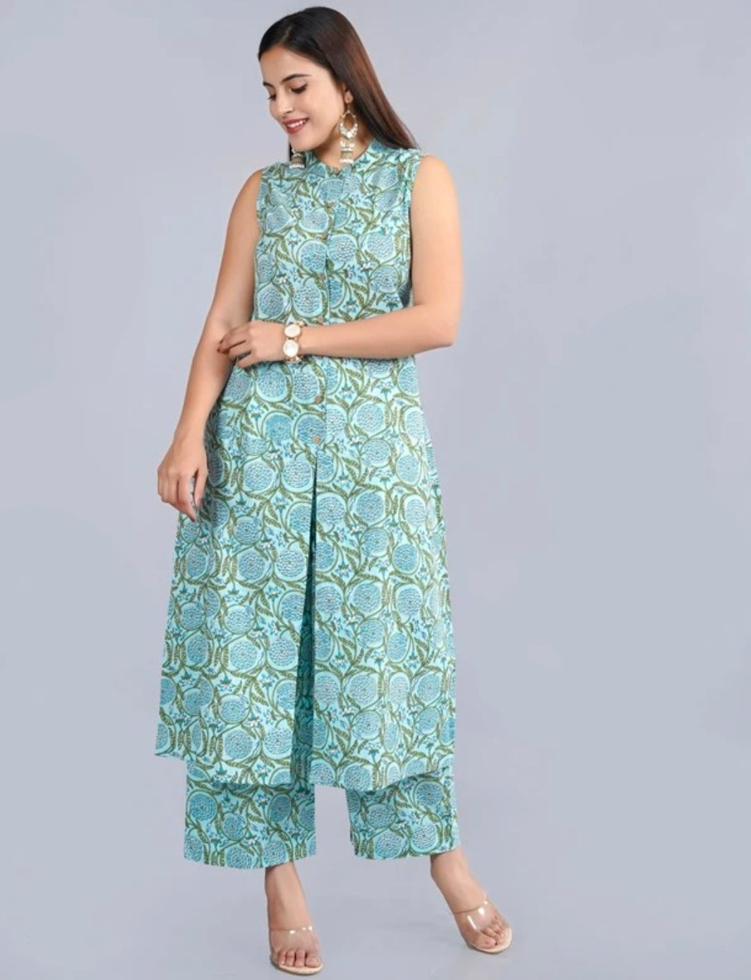 Printed sleeveles Kurta With Palazzo