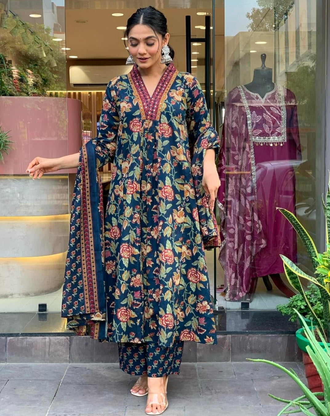 Blue Anarkali Kurta Dupatta Palazzo Set