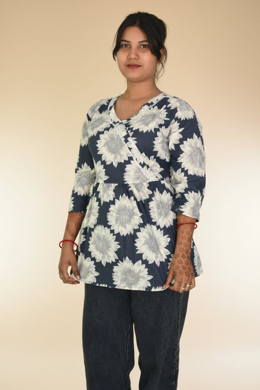 Mint Blossom Angrakha Short Kurti