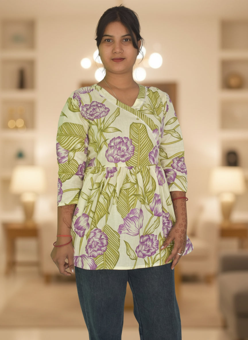 Pastel Mint Floral Angrakha Kurti