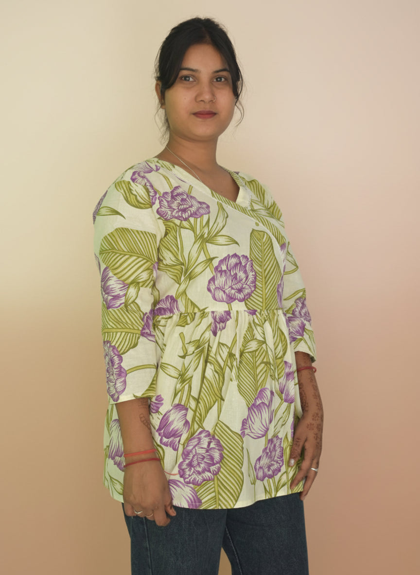 Pastel Mint Floral Angrakha Kurti