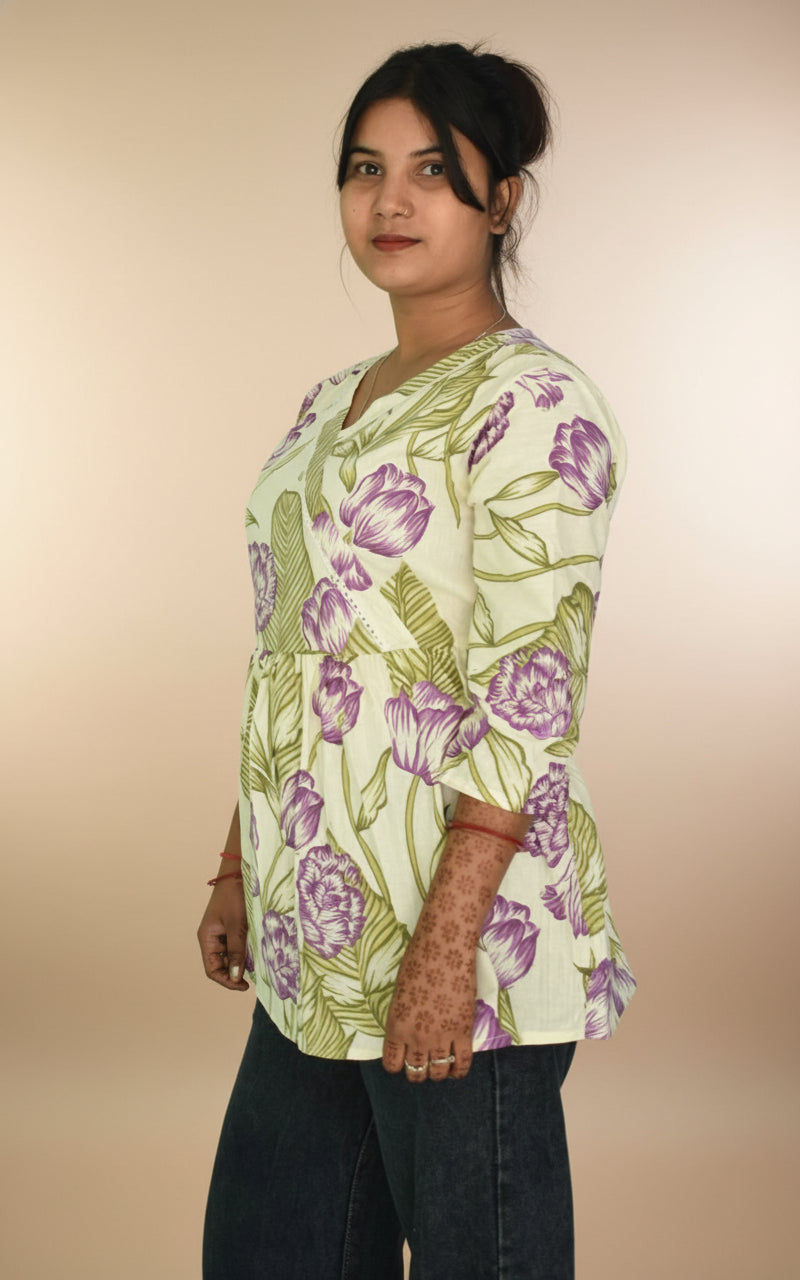 Pastel Mint Floral Angrakha Kurti