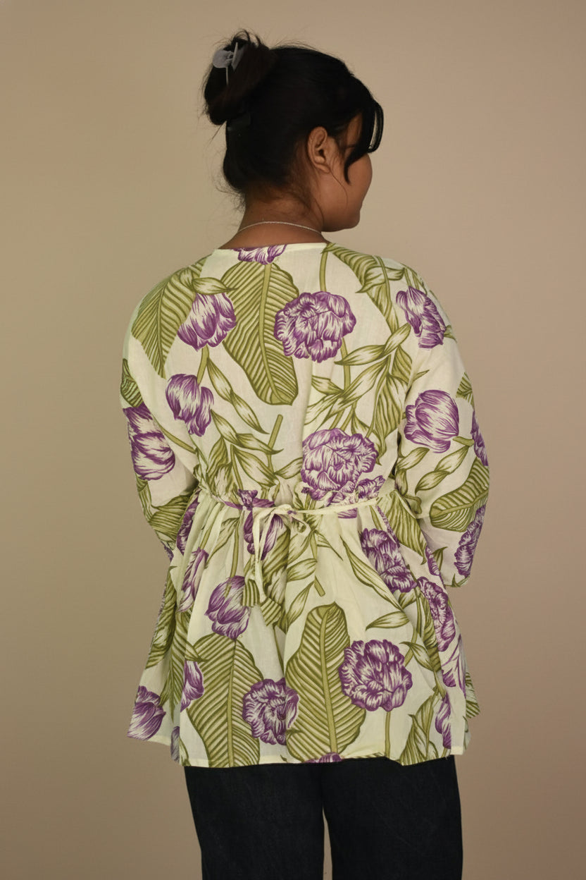Pastel Mint Floral Angrakha Kurti