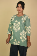 Sage Green Floral Motif Short Kurti