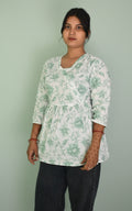 Floral Charm Cotton Angrakha Short Kurti – Mint Green
