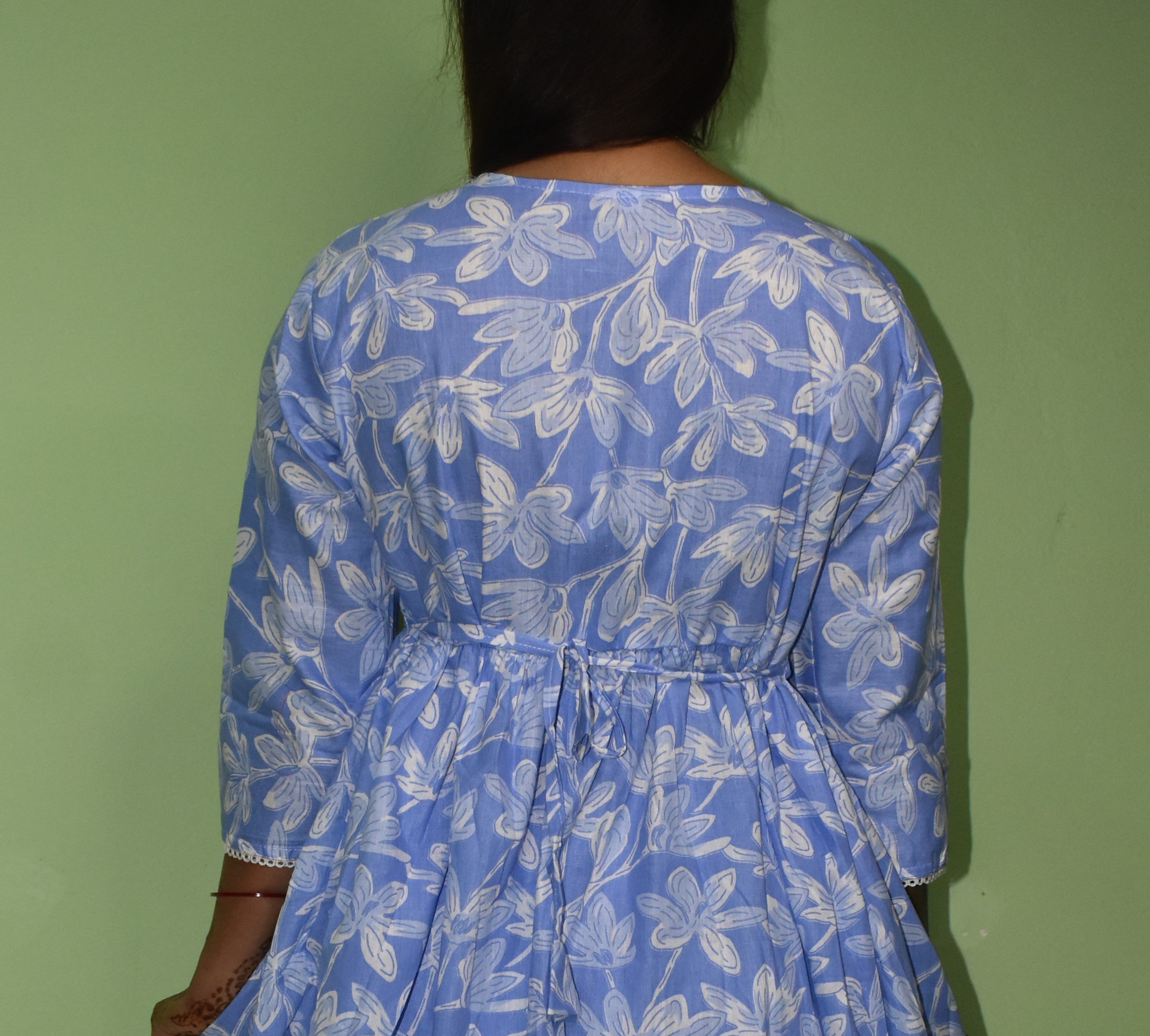 Sky Blue Floral Bliss Angrakha Short Kurti