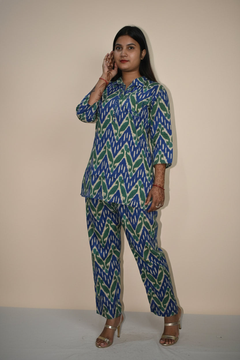 Blue & Green Printed Co-Ord Set for Women