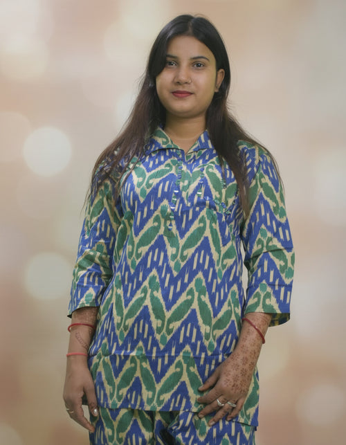 Blue & Green Printed Co-Ord Set for Women