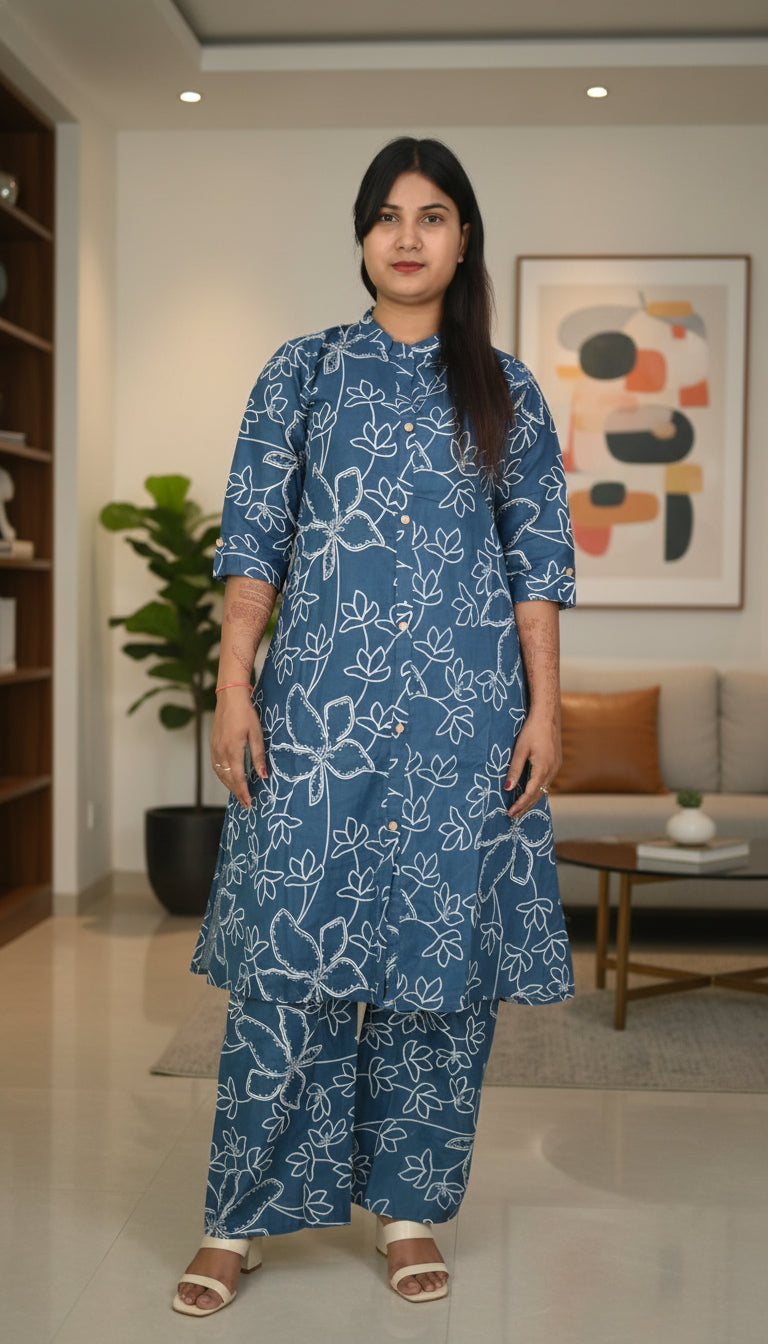Elegant Indigo Floral Co-ord Set