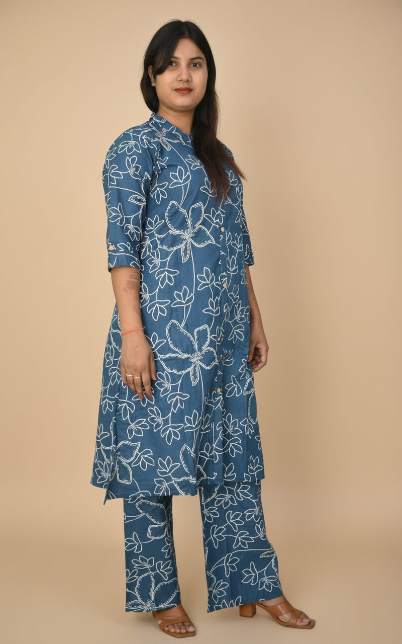 Elegant Indigo Floral Co-ord Set