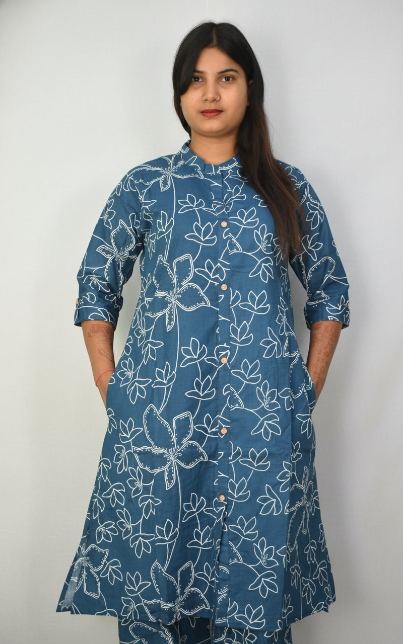Elegant Indigo Floral Co-ord Set