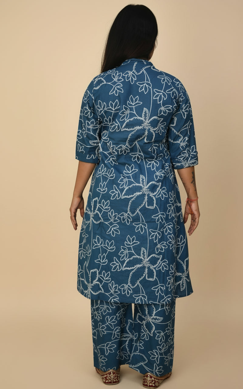 Elegant Indigo Floral Co-ord Set