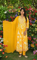 Yellow Floral Print Anarkali Kurta Set