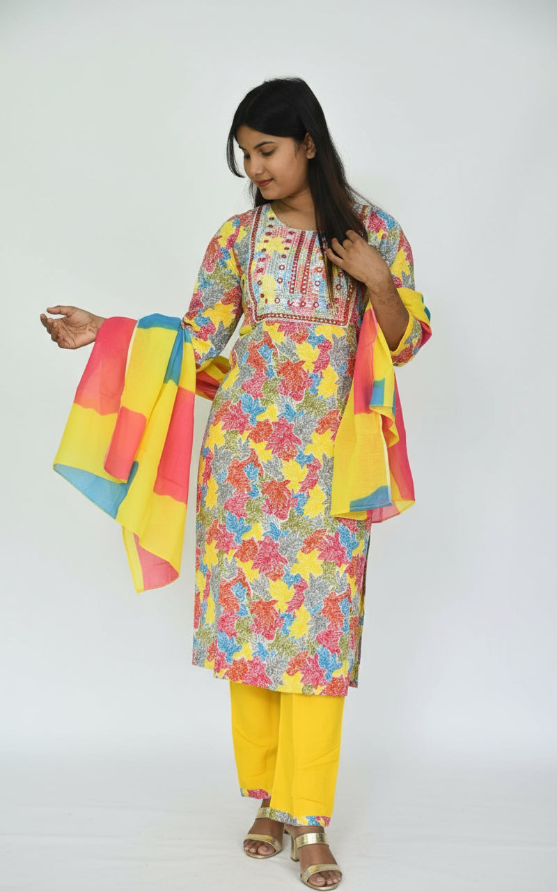 multi-colored floral printed Kurta