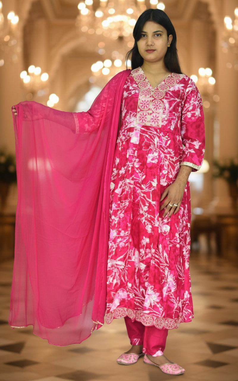 Vibrant Fuchsia Floral Anarkali Set