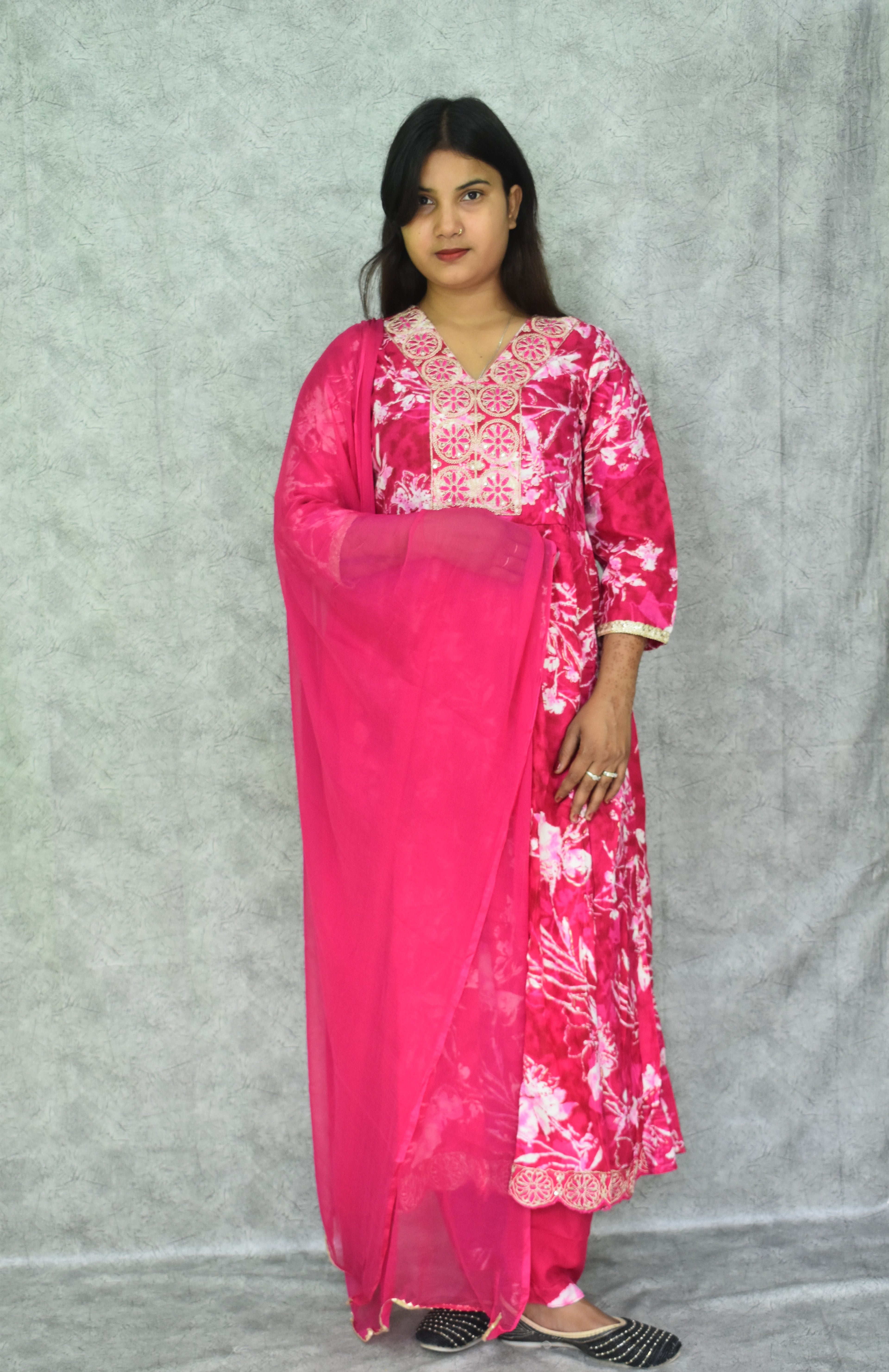 Vibrant Fuchsia Floral Anarkali Set