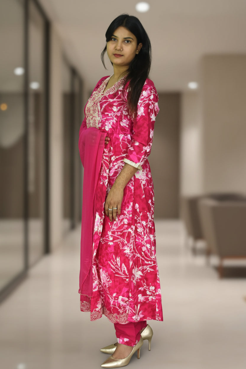 Vibrant Fuchsia Floral Anarkali Set