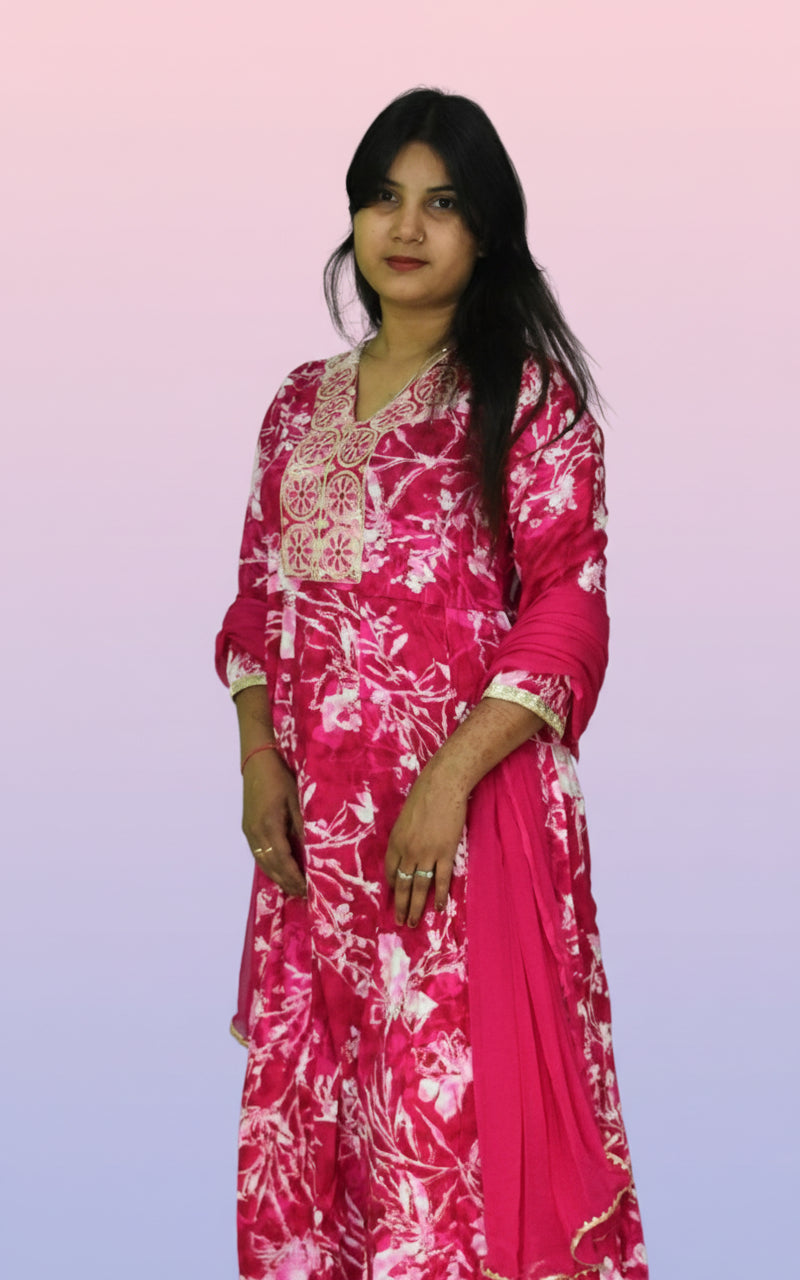 Vibrant Fuchsia Floral Anarkali Set