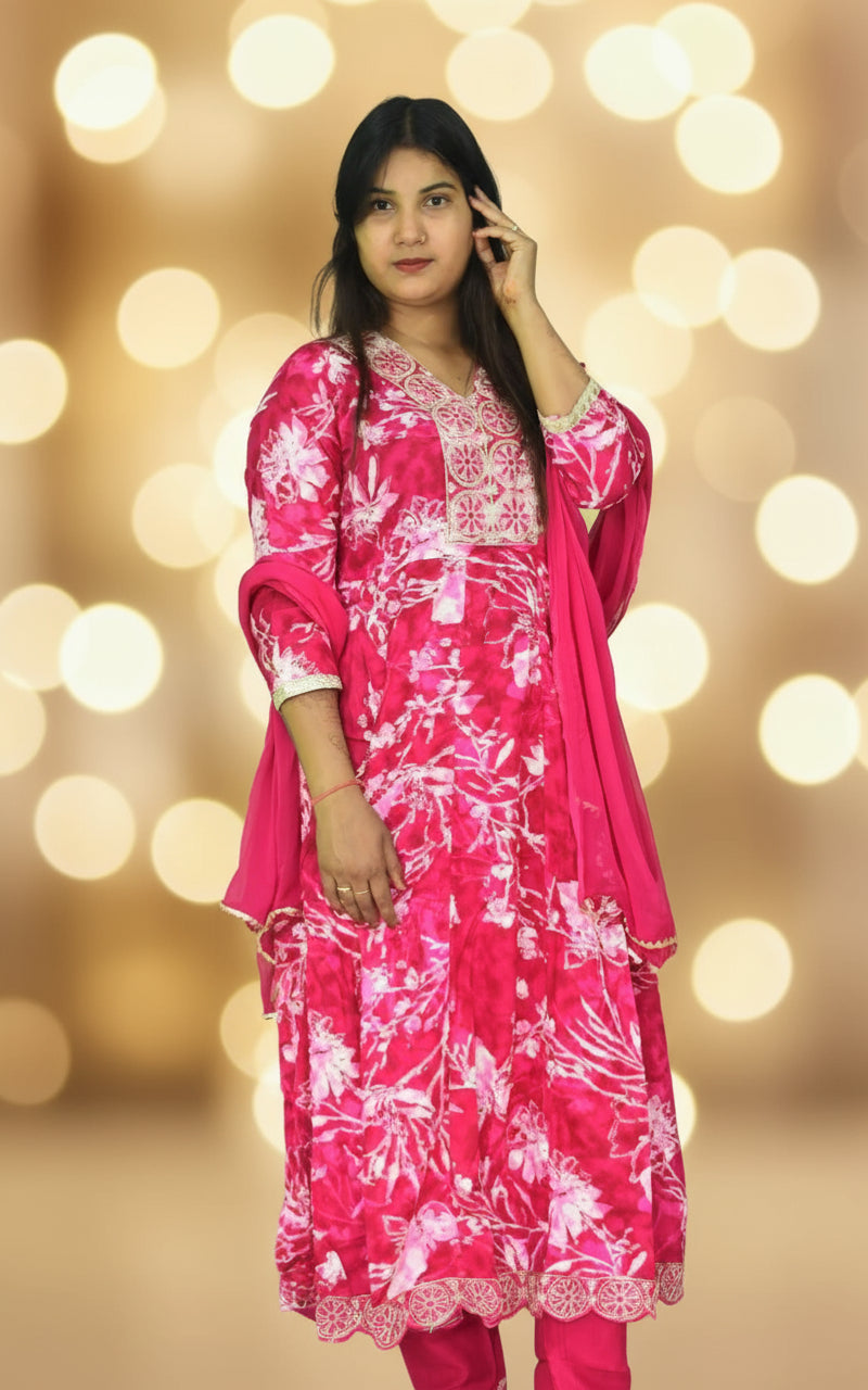 Vibrant Fuchsia Floral Anarkali Set