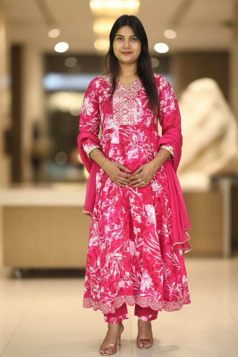 Vibrant Fuchsia Floral Anarkali Set