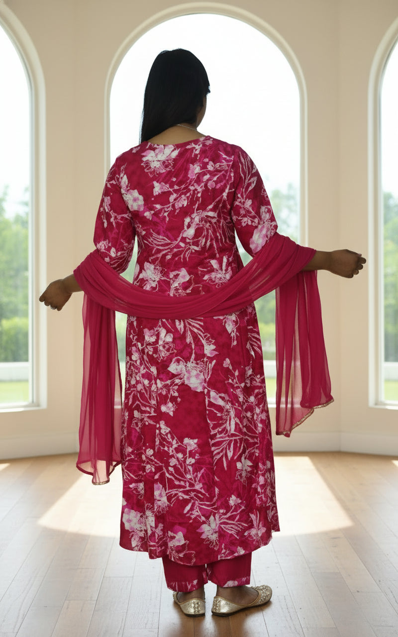 Vibrant Fuchsia Floral Anarkali Set