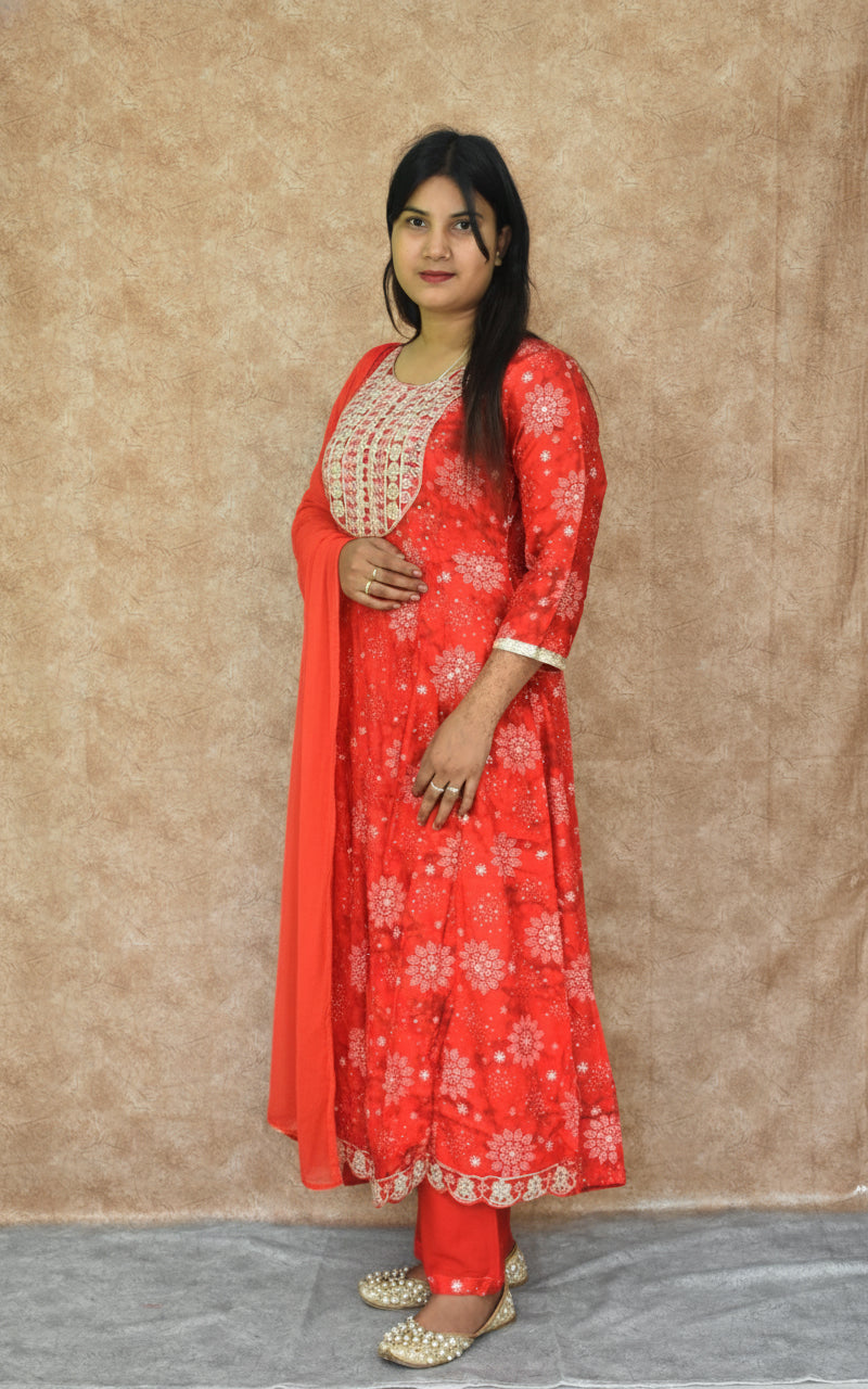 Exquisite Crimson Red Floral Anarkali Set