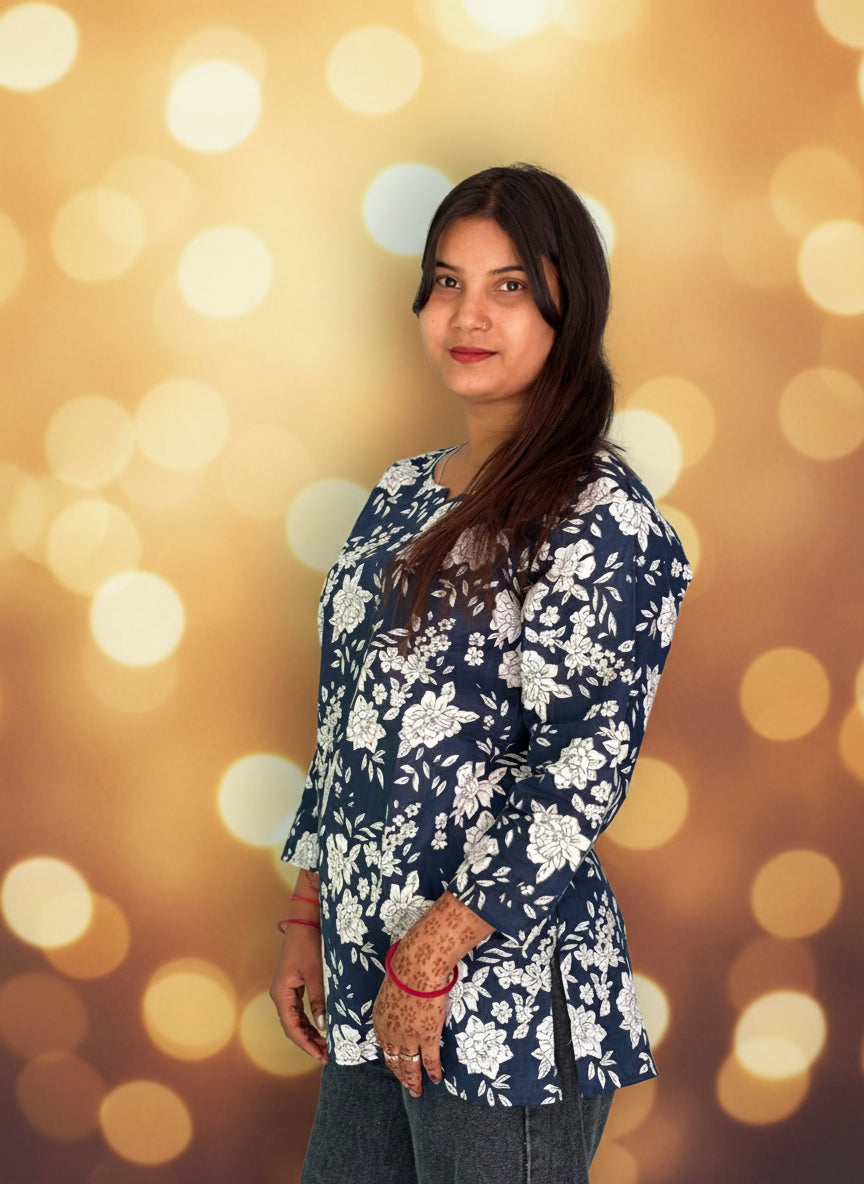 Classic Indigo White Floral Kurti