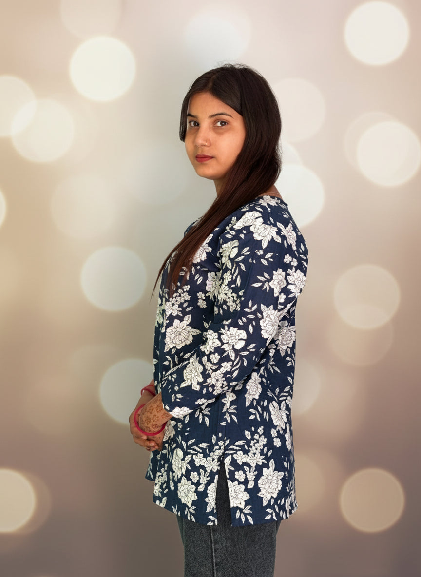 Classic Indigo White Floral Kurti