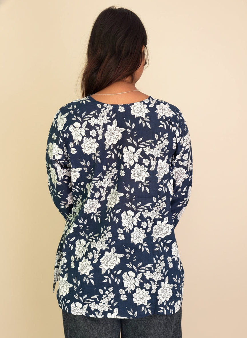 Classic Indigo White Floral Kurti