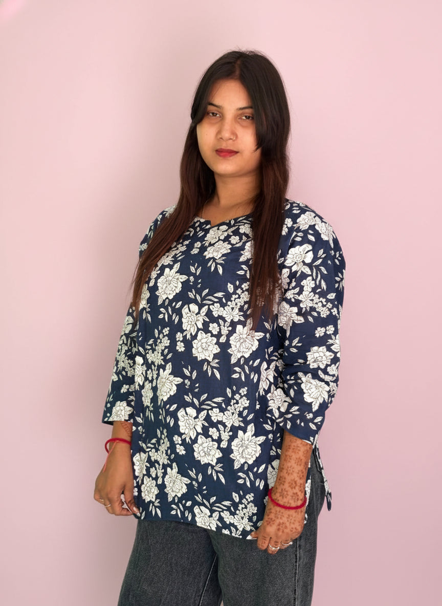 Classic Indigo White Floral Kurti