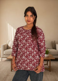 Elegant Maroon Floral Print Short Kurti