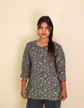 Indigo Floral Kalamkari Short Kurti