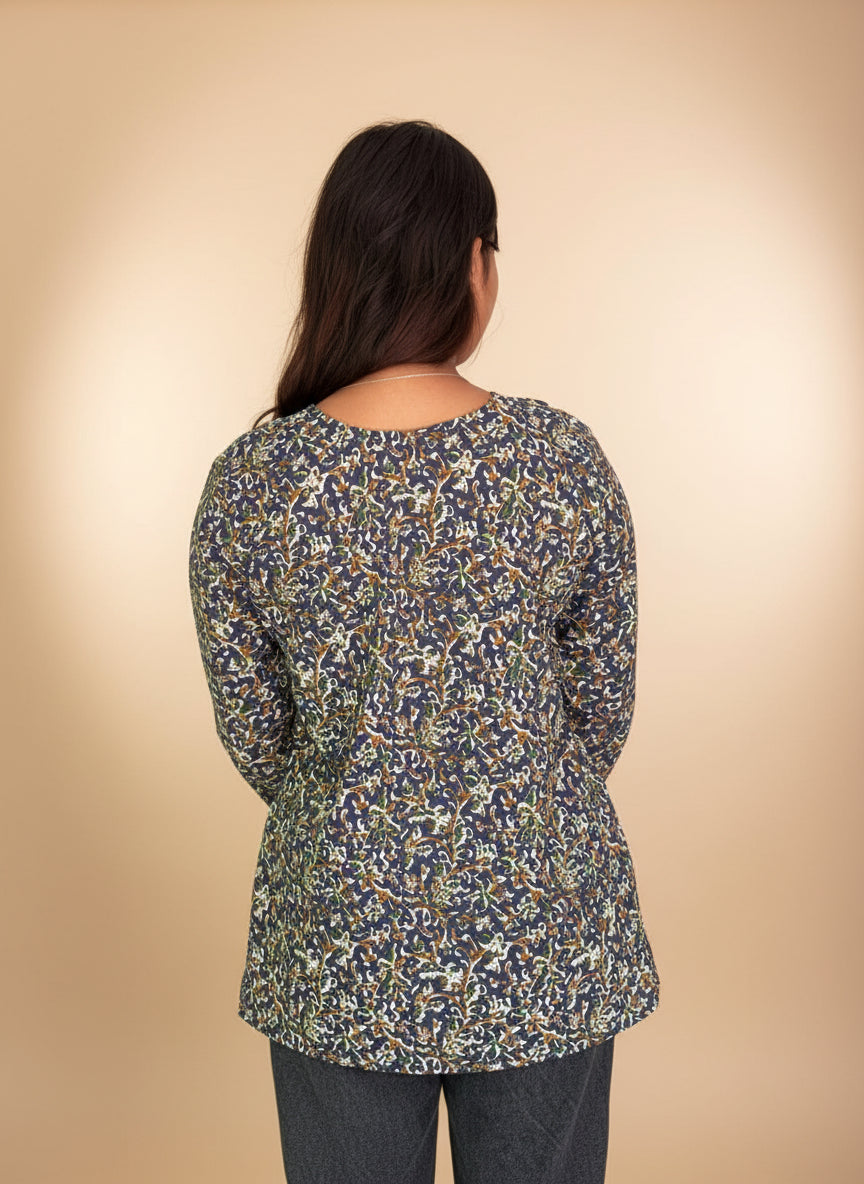 Indigo Floral Kalamkari Short Kurti