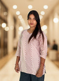 Women's Mauve & White Chevron Striped Cotton Kurti
