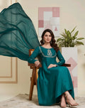 Embroidered Rama Anarkali Kurta Set with Dupatta