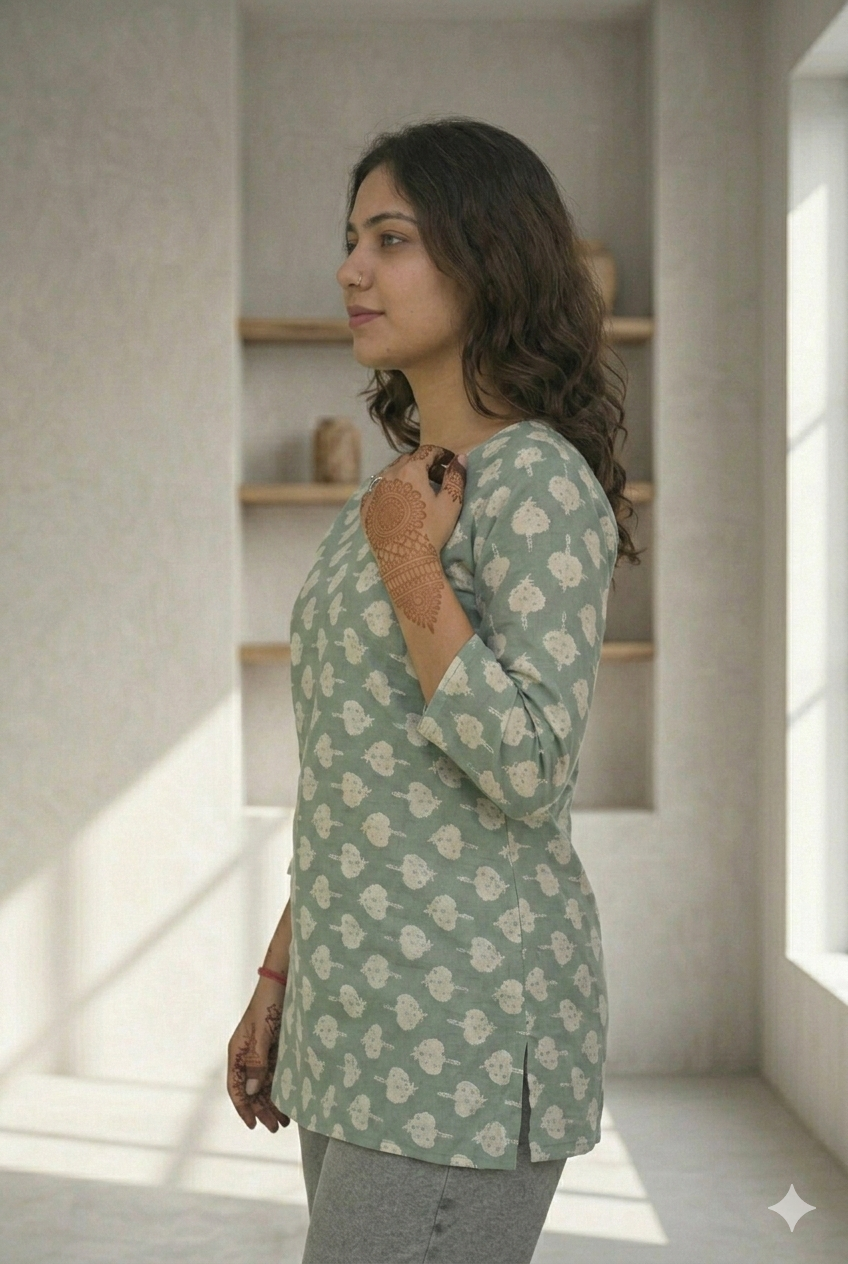 Sage Green Cotton Kurti