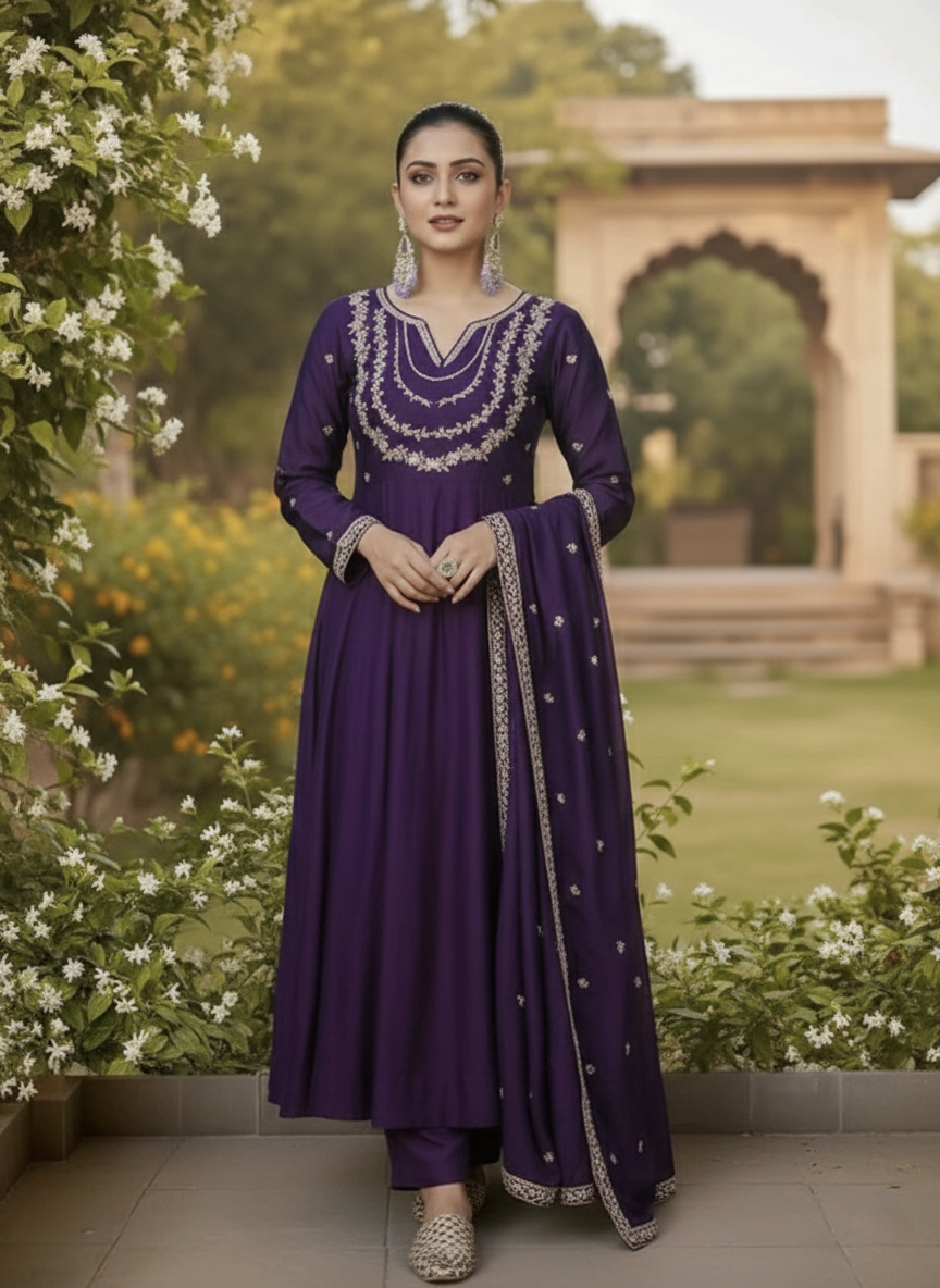 Silk Anarkali kurta set with Dupatta