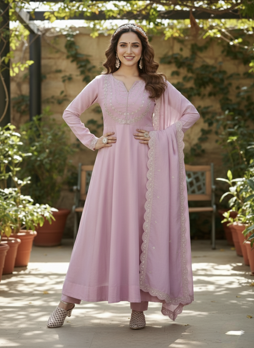 Silk Anarkali kurta set with Dupatta