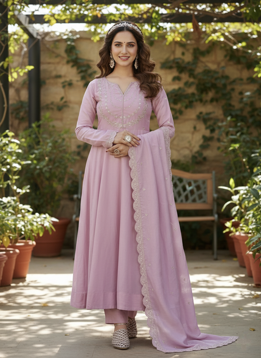 Silk Anarkali kurta set with Dupatta