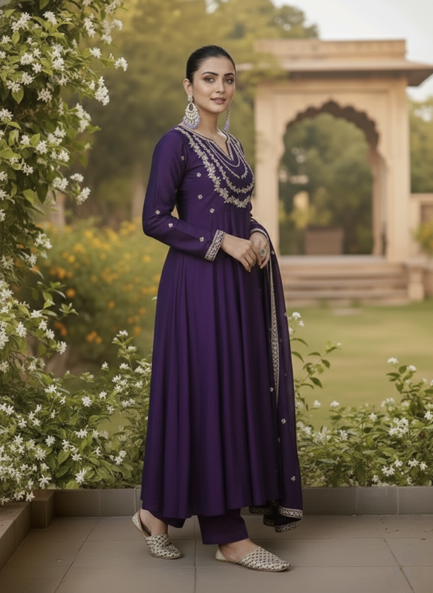 Silk Anarkali kurta set with Dupatta
