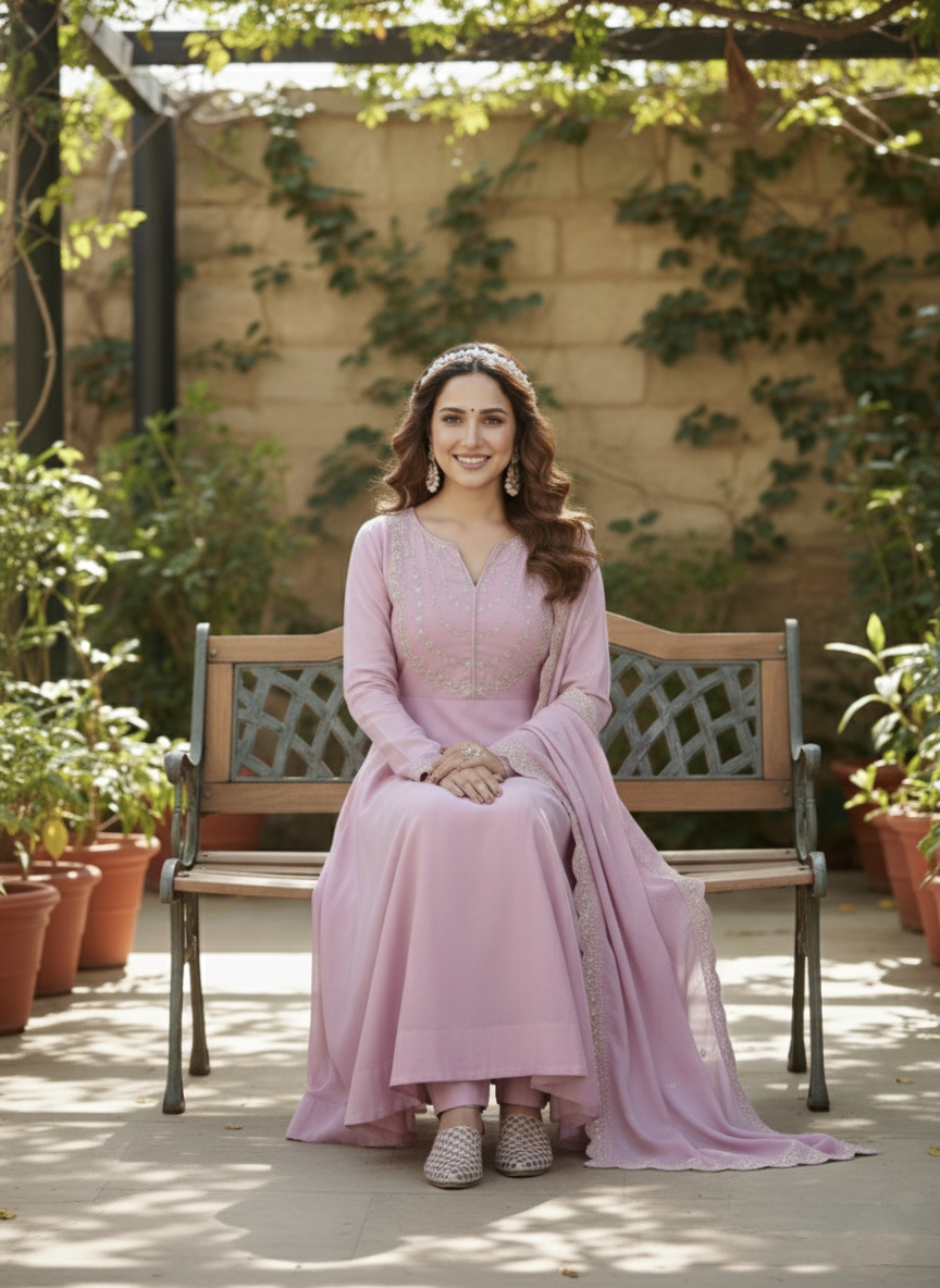 Silk Anarkali kurta set with Dupatta