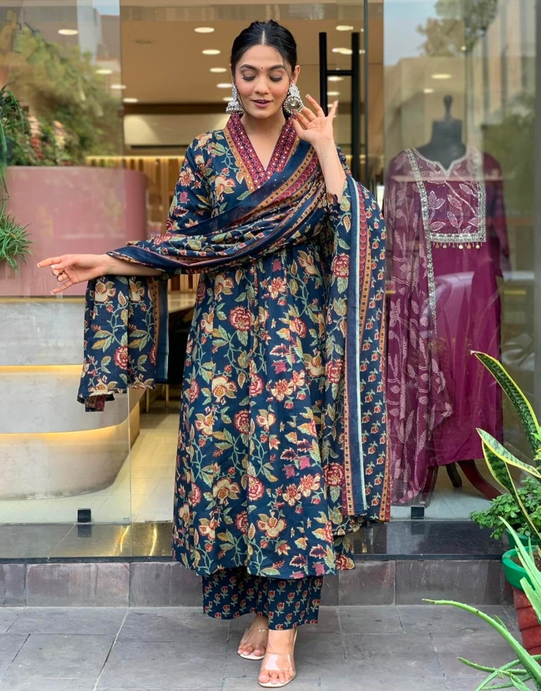 Blue Anarkali Kurta Dupatta Palazzo Set