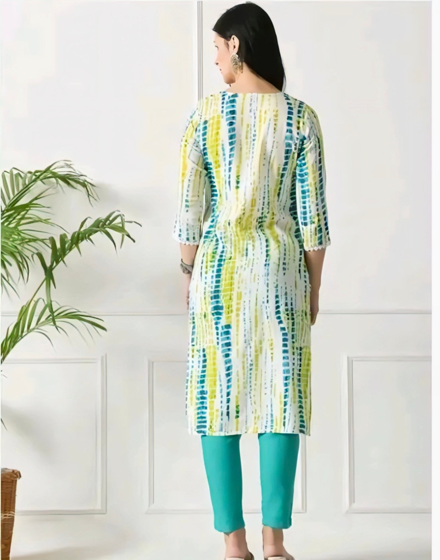 Green yoke design Kurta with Trousers with dupatta set