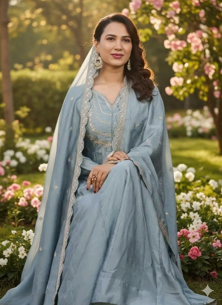 Women's Silk Anarkali set with Dupatta