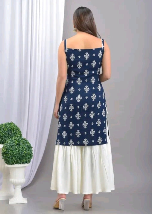 Clothy N Wave Women's Rayon Printed Straight Kurta Sharara Set
