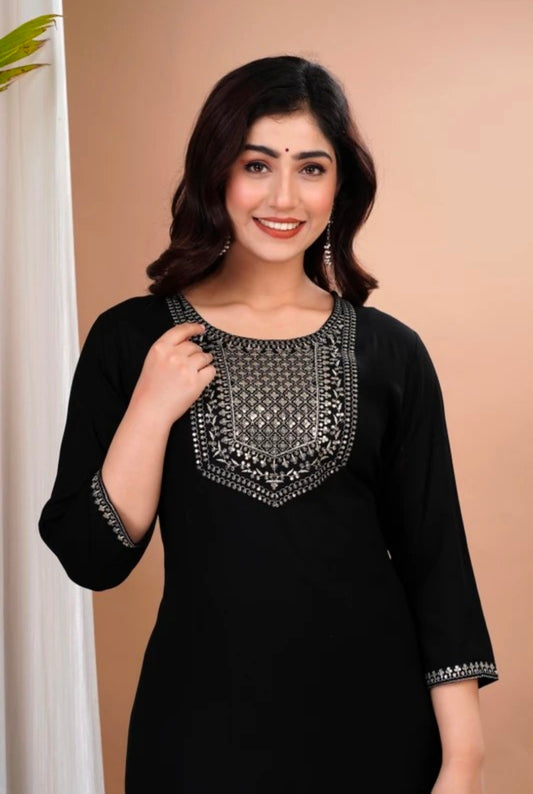 Black Kurta Pant Set with Sequence Work