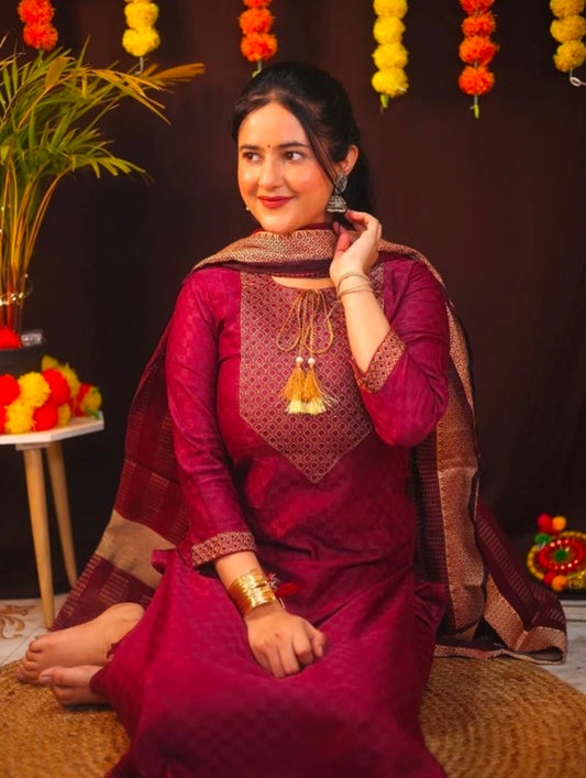 Tibra Attire Kurti Pant Set with
Dupatta for Women